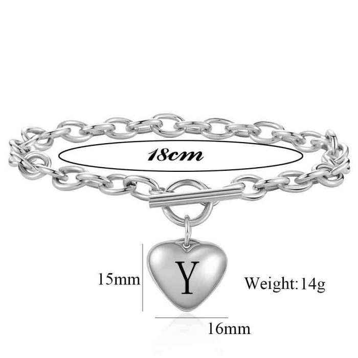 European and American Amazon Hot Sale Fashion Simple Stainless Steel 15MM Heart Cross Chain OT Buckle Bracelet Customizable Logo