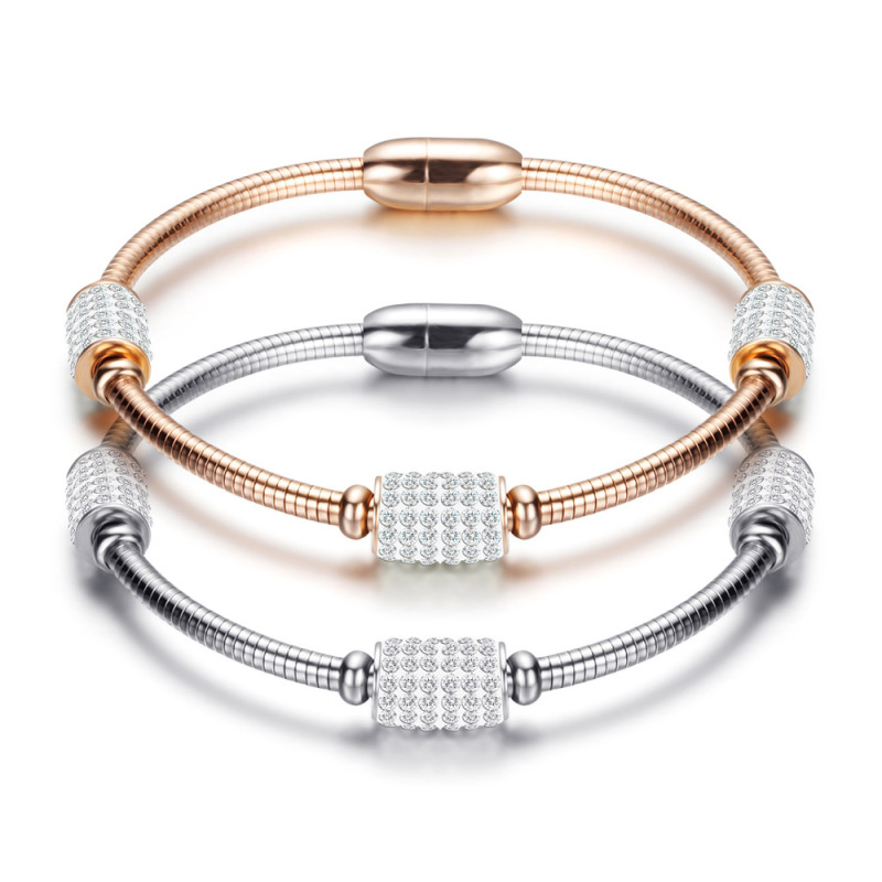 European and American Creative INS Style Diamond-Studded Round Pendant Personality Titanium Steel Bracelet Rose Gold Magnetic Clasp Women Stainless Steel Wholesale