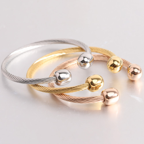 European and American Simple C-Shaped Titanium Steel Bracelet Vintage Versatile Cable Line Fashion Open Stainless Steel Women's Bracelet Wholesale