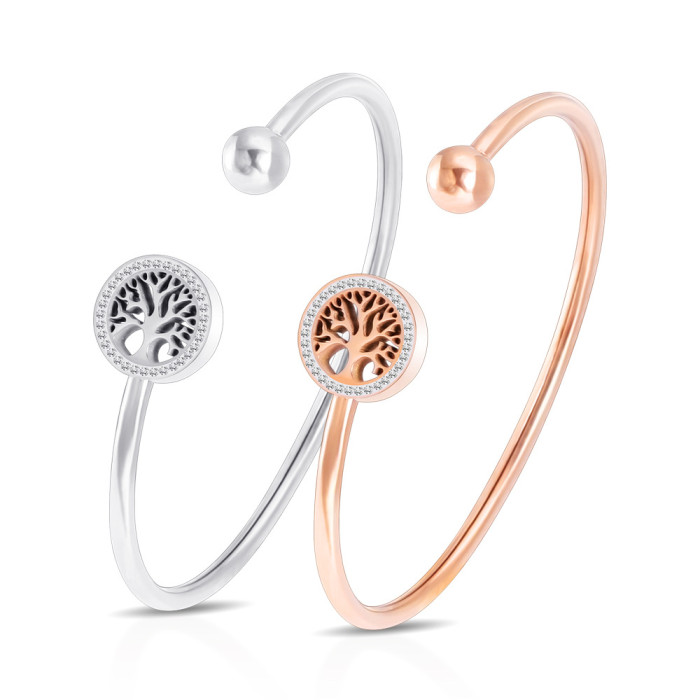 European and American Amazon Hot Sale 14MM Diamond-Encrusted Geometric Bracelet Tree of Life Fashion Versatile Adjustable Open Bracelet Wholesale for Women