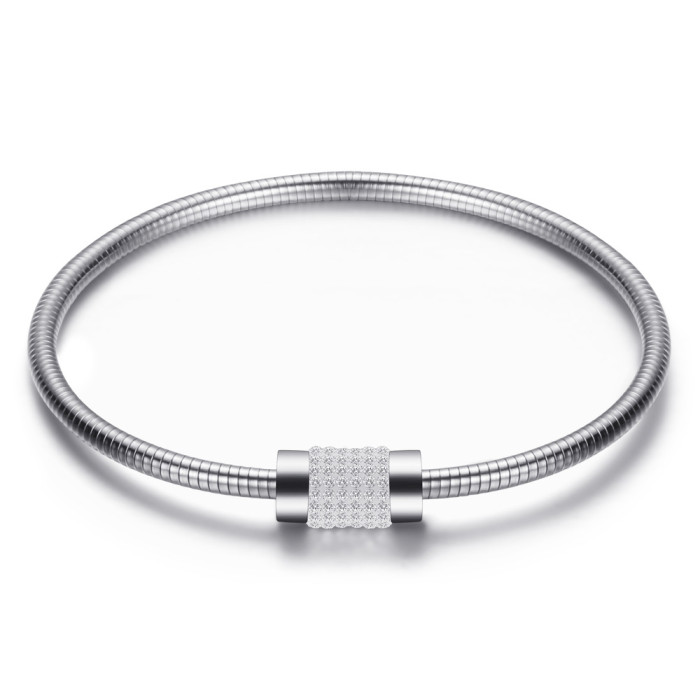 European and American Hot-Selling New 3MM Bracelet with Diamond Inlay, Round Snake Chain, Three-Color Stainless Steel Titanium Steel Bracelet, Versatile for Women, Wholesale