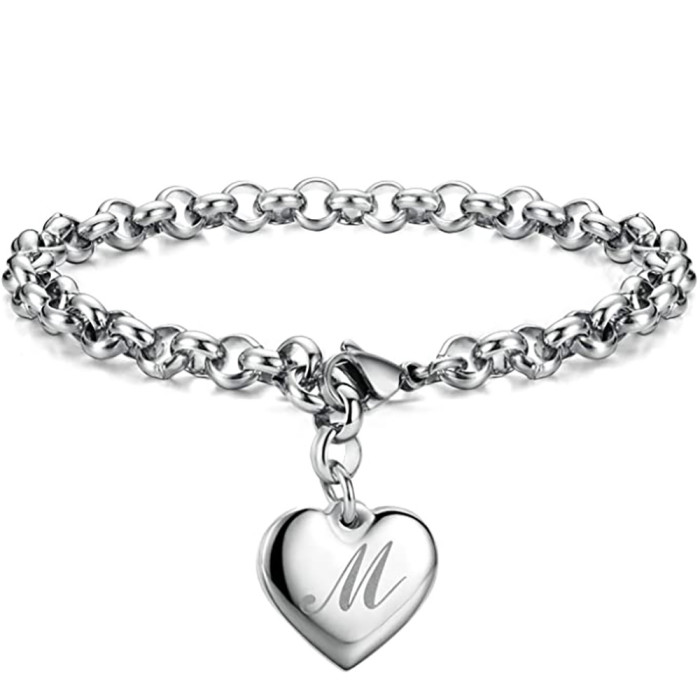 European and American Simple 26 Letters Fashion Versatile Engraved Titanium Steel Bracelet for Women Stainless Steel English Letter Bracelet Logo