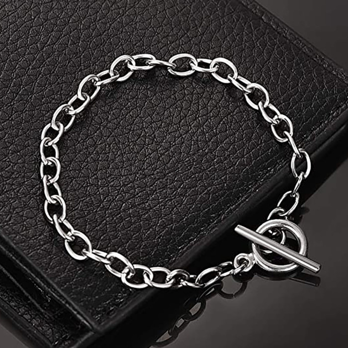 European and American INS Internet Celebrity Personality Bracelet Hip Hop Rap Punk Simple Versatile Stainless Steel Cross Chain OT Buckle Bracelet