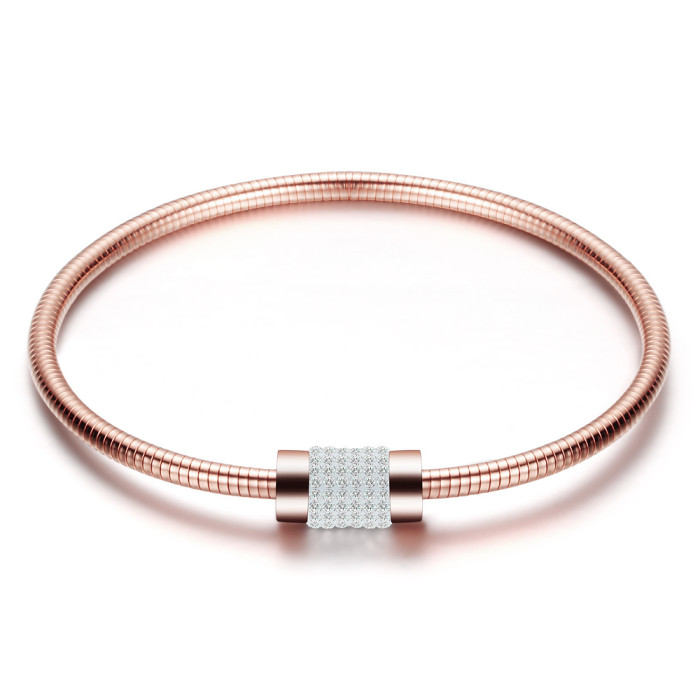 European and American Hot-Selling New 3MM Bracelet with Diamond Inlay, Round Snake Chain, Three-Color Stainless Steel Titanium Steel Bracelet, Versatile for Women, Wholesale