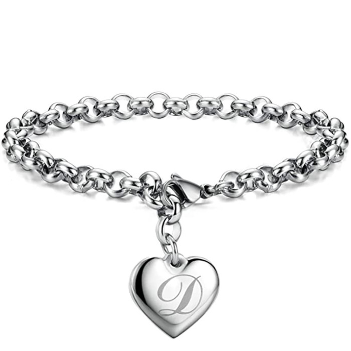 European and American Simple 26 Letters Fashion Versatile Engraved Titanium Steel Bracelet for Women Stainless Steel English Letter Bracelet Logo