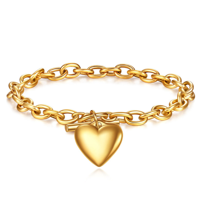 European and American Cross-Border Hot Sale Fashion Simple Stainless Steel Titanium Steel Heart Love Smooth OT Buckle Bracelet Laser Logo Available
