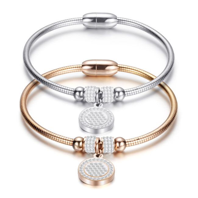 Manufacturer Wholesale European and American INS New Fashion Round 15MM Diamond-Encrusted Magnetic Openable Fashion Stainless Steel Bracelet