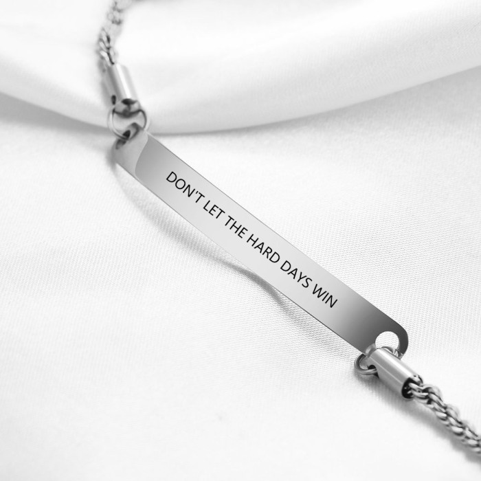 European and American Cross-Border Amazon Hot-Selling 5MM Stainless Steel Curved Nameplate Engraved Inspirational Bracelet Laser Logo Bracelet Wholesale