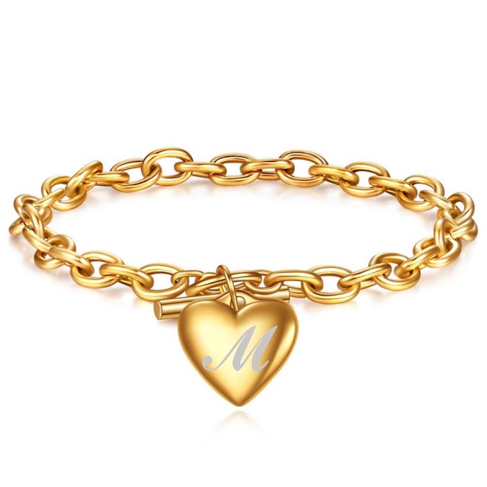 European and American Cross-Border New Fashion Simple Stainless Steel 26 Letters Titanium Steel Heart Pendant Laser Logo OT Buckle