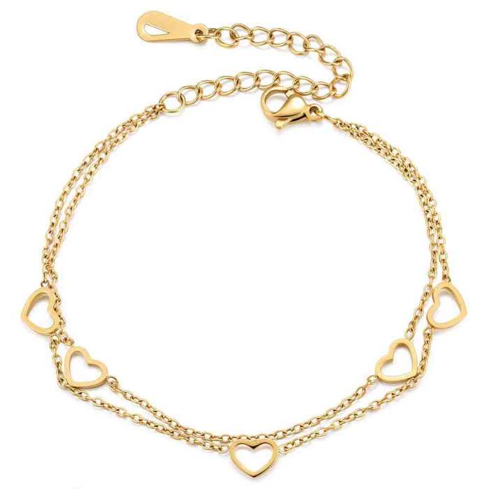 Cross-Border Amazon Fashion Stainless Steel 18K Gold Bracelet Hollow Heart Chain Layered Adjustable Women's Jewelry Wholesale