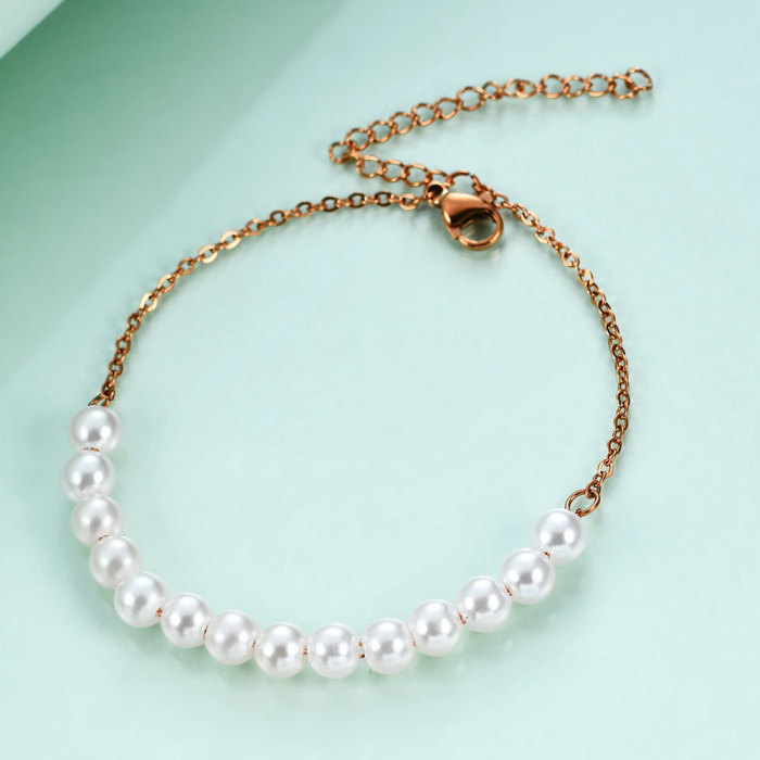 European and American Cross-Border INS New Simple Elegant Stainless Steel Pearl Bracelet Titanium Steel Versatile Adjustable Bracelet Wholesale