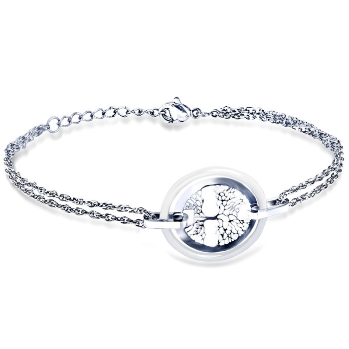 Manufacturer Wholesale European and American Hot Selling Simple Heart Hollow Round Pattern Couple Ceramic Stainless Steel Bracelet for Women Versatile