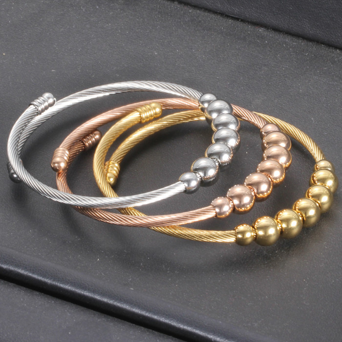 European and American Cross-Border Hot Sale Stainless Steel Cable Line 3MM Round Bead Symmetrical Openable Sliding Bracelet Elastic Bracelet for Women