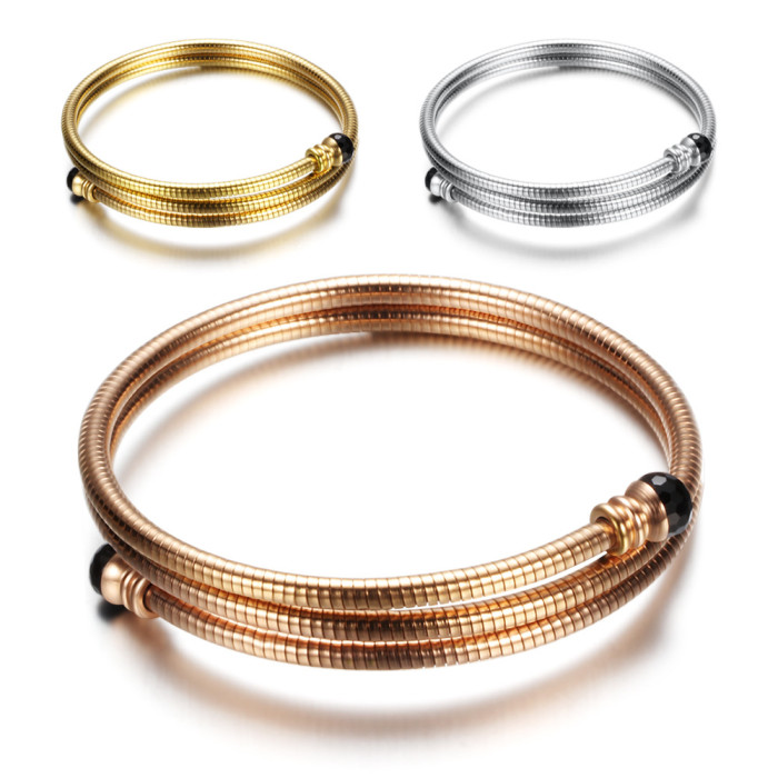 Manufacturer Wholesale European and American INS Trend Titanium Steel Personality Steel Wire 3MM Multi-layer Adjustable Open Bracelet Bangle