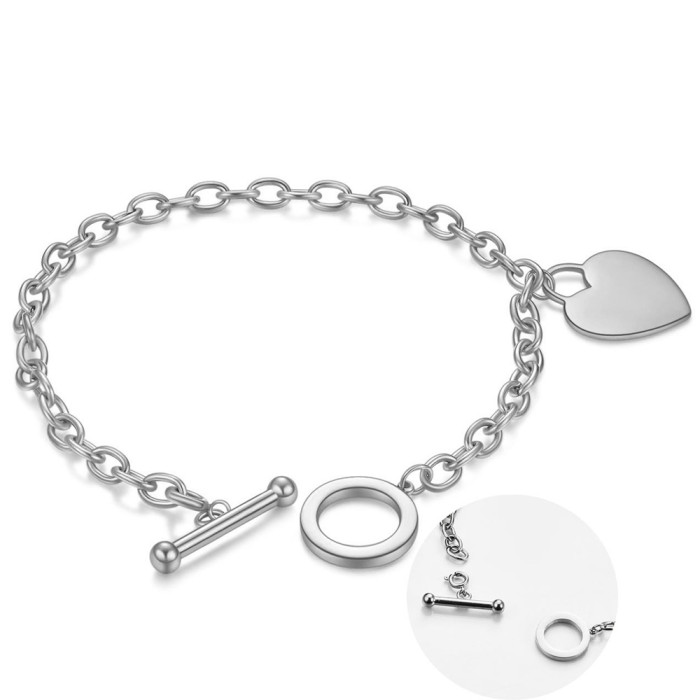 Cross-Border European and American Heart OT Chain Smooth Heart Engraving Laser Logo Women's Titanium Steel Bracelet Simple Stainless Steel Bracelet