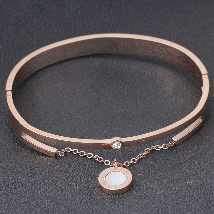 Manufacturer Wholesale European and American Style 10MM Adjustable Roman Numeral Inlaid Shell Stainless Steel Bracelet with Laser Logo