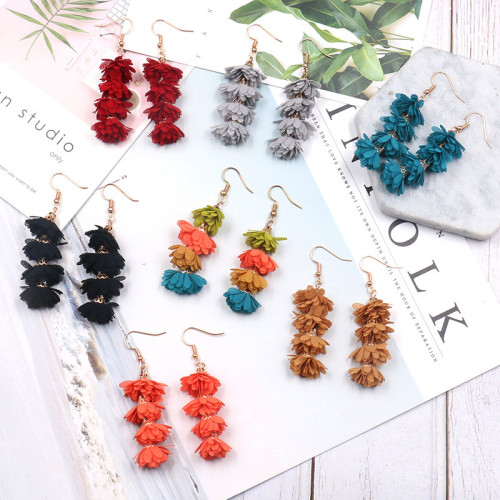 Fashion Simple Fabric Flower Earrings for Women Creative Multi-layer Tassel Earrings Bohemian Vacation Accessories Wholesale
