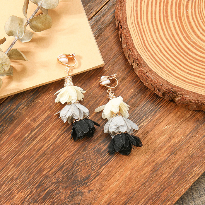 Fashion Chanel Style Handmade Colorful Flower Earrings Ear Clips Bohemian Vacation Style Super Fairy Ancient Style Ha...