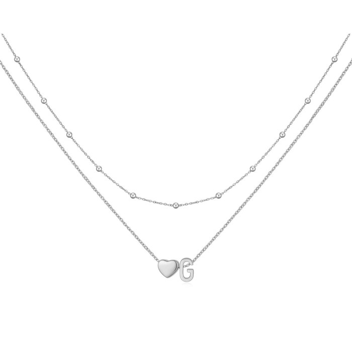 26 Initials Capital Letters Simple Necklace for Women Stainless Steel 3D Heart Letter Necklace Engravable Necklace Wh...