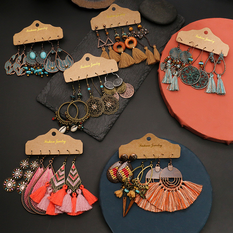 European and American Exaggerated Retro Earring Set Fashion Ethnic Style Trendy Accessories Cross-Border Earrings 3-Pair Combination Wholesale