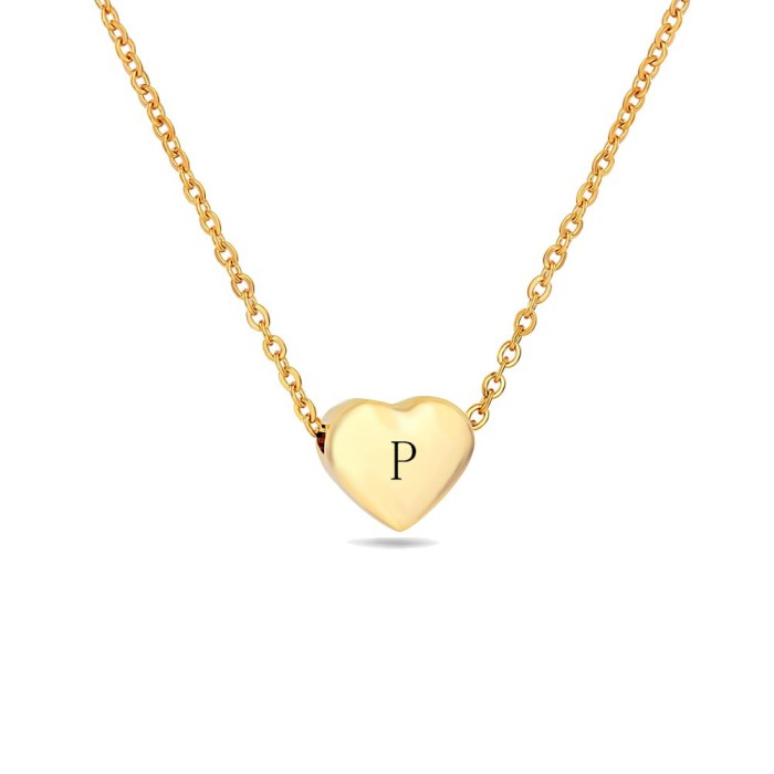 Amazon Wish Hot Sale Stainless Steel Versatile Heart Pendant 26 English Letters Titanium Steel Collarbone Chain Necklace Wholesale
