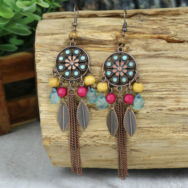 Cross-Border European and American Earrings Bohemian Long Tassel Earrings Elegant Palace Retro Vintage Crescent Chain Earrings