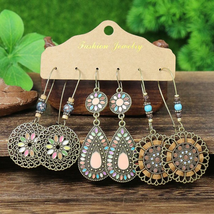 Bohemian Rice Bead Earrings Amazon New Accessories Vintage Water Drop Feather Dream Catcher Earrings Wholesale