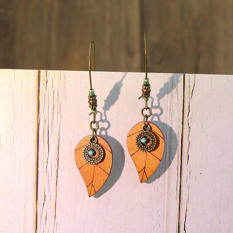 Cross-Border Jewelry European and American Bohemian Style Beaded Vintage Wooden Earrings for Women Hollow Flower Geometric Earrings
