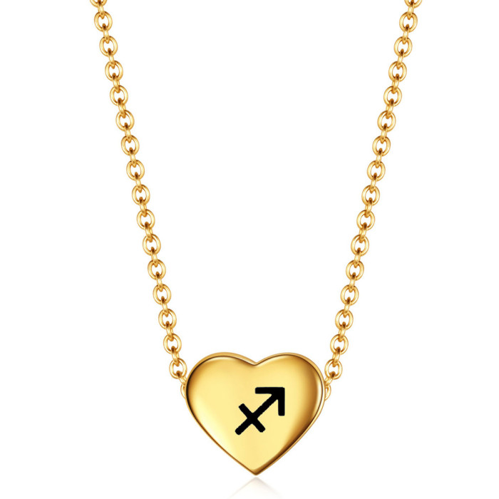 Zodiac 12MM Heart Simple Necklace Fashion Pendant Titanium Steel 18K Gold Collarbone Chain Versatile Wholesale