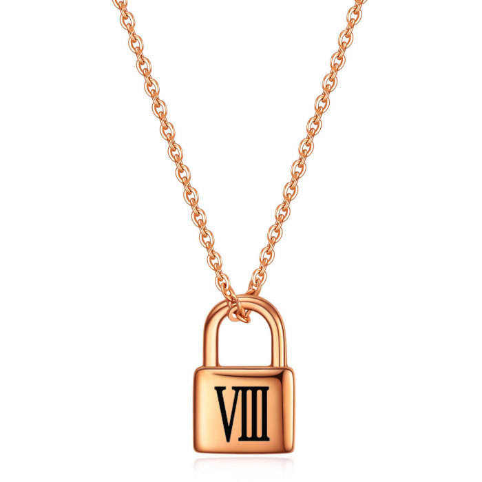 European and American Cross-Border Hot Sale 19MM Lock Head Lock Shape Personality Titanium Steel Versatile Roman Numeral Stainless Steel Necklace Wholesale