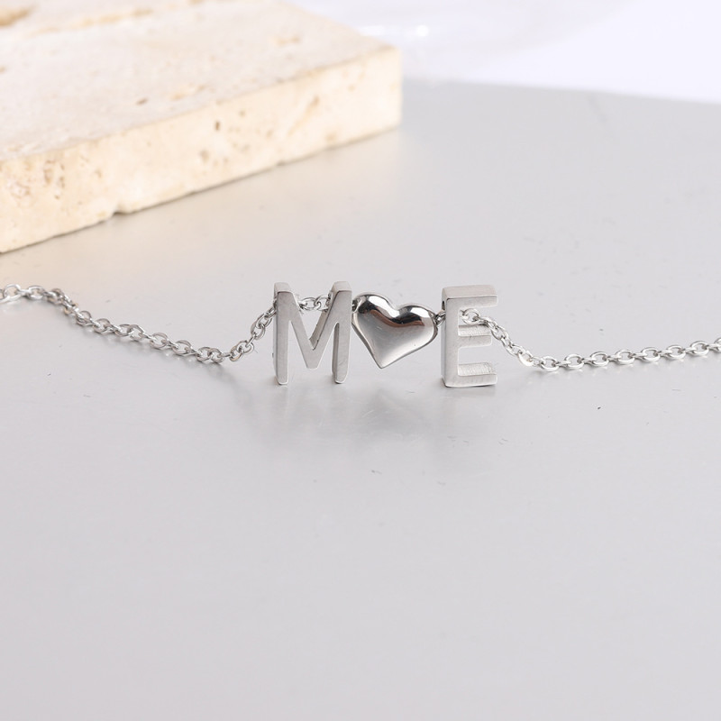 European and American Cross-Border New Product Personality Creative Women's Fashion DIY Interchangeable 26 Letters Three-Dimensional Stainless Steel Necklace Wholesale