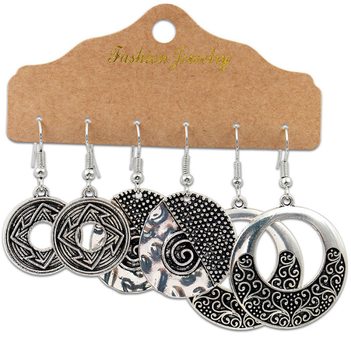 Vintage Cross-Border Amazon New Earring Set Ethnic Style Antique Geometric Tassel Flower Shell Accessories