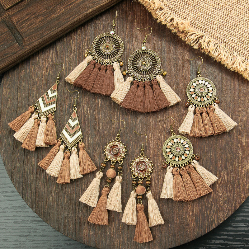 Foreign Trade Bohemian Tribal Ethnic Style Handmade Woven Tassel Earrings Holiday Travel Photography Accessories Wholesale