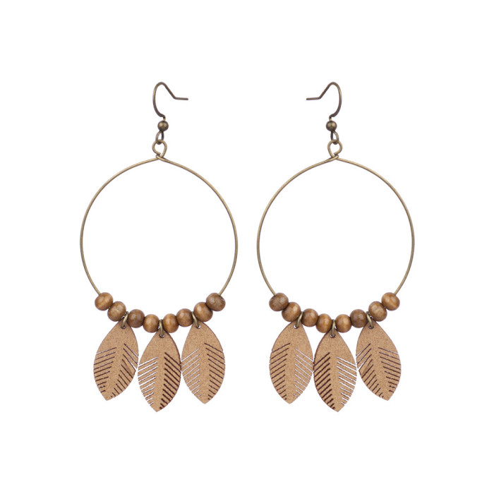 Amazon Personality Exaggerated Circle Double Layer Earrings Set Vintage Round Wooden Beads Colorful Bohemian Ear Clip...