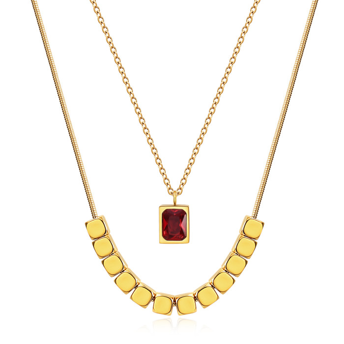 European and American Cross-Border New Fashion 3D Square Inlaid Diamond Fashion Collarbone Chain Necklace Set Versatile Simple Jewelry for Women