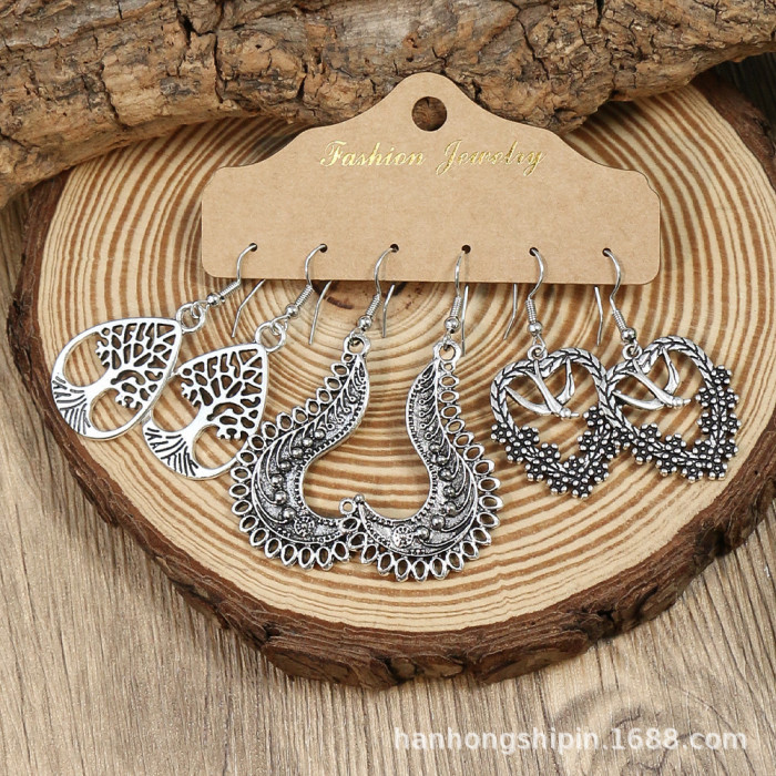Amazon Hot Selling Bohemian Style Retro Creative Multi-Element Butterfly Leaf Dream Catcher Metal Hollow Earrings