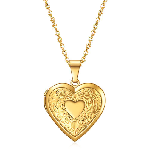 Amazon New Stainless Steel Personalized Heart Pattern Openable Photo Frame Commemorative Titanium Steel Pendant 18K Plated Necklace