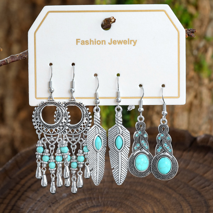Hot Sale New Turquoise Earring Set Fashion Ethnic Vacation Style Earrings Drop Earrings Manufacturer Wholesale, Jewel...