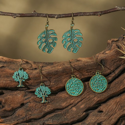 Cross-border Hot Selling Vintage Bohemian Style Antique Imitation Geometric Hollow Tree of Life Earrings Manufacturer Wholesale