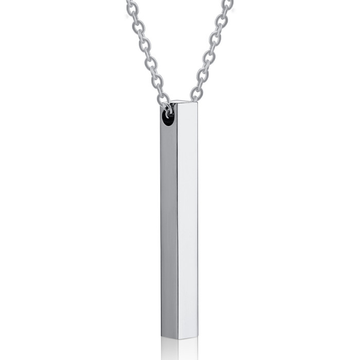 40MM Simple Fashion Engraved Pendant Long Necklace Stainless Steel Rectangular Laser Logo Necklace Wholesale for Women