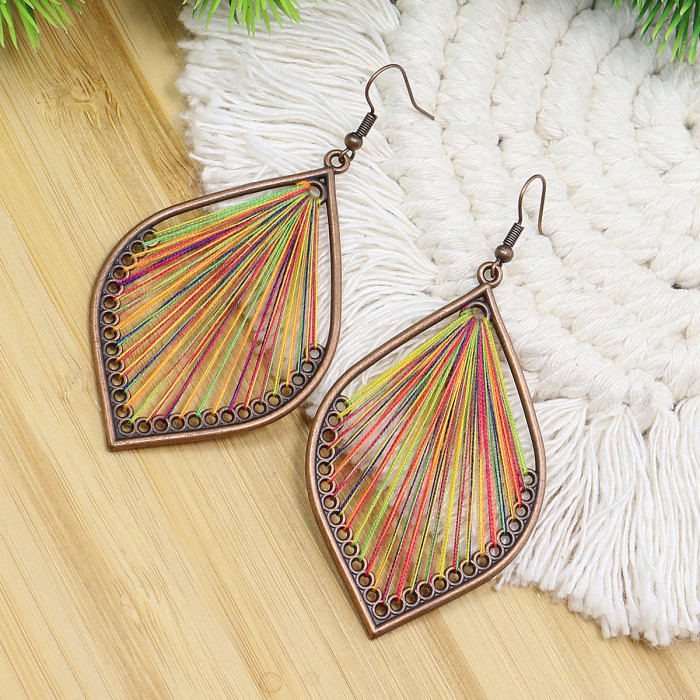 Hot-Selling Bohemian Earrings Colorful Hand-Woven Studs Vintage Drop Earrings Exaggerated Fan-Shaped Ear Hooks