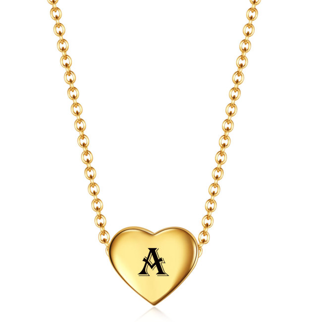 Hot Sale Simple Stainless Steel 12MM Heart 18K Gold Pendant 26 English Letters Necklace Wholesale