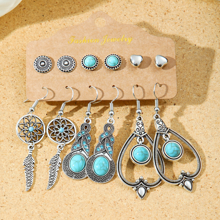 Hot-Selling Popular Jewelry Bohemian Style Turquoise Earrings Animal Geometric Metal Earrings Drop Earrings