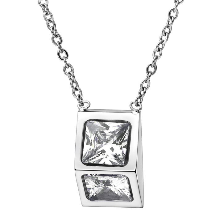 Titanium Steel Personality Simple 18K Rose Gold Women's Necklace Inlaid with Zircon Fashionable Three-Dimensional Tri...