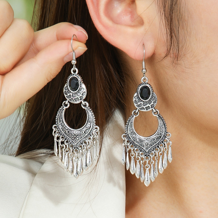 Hot-Selling Retro Ethnic Style Earrings for Tourist Attractions, Unique Creative Geometric Tassel Earrings Wholesale