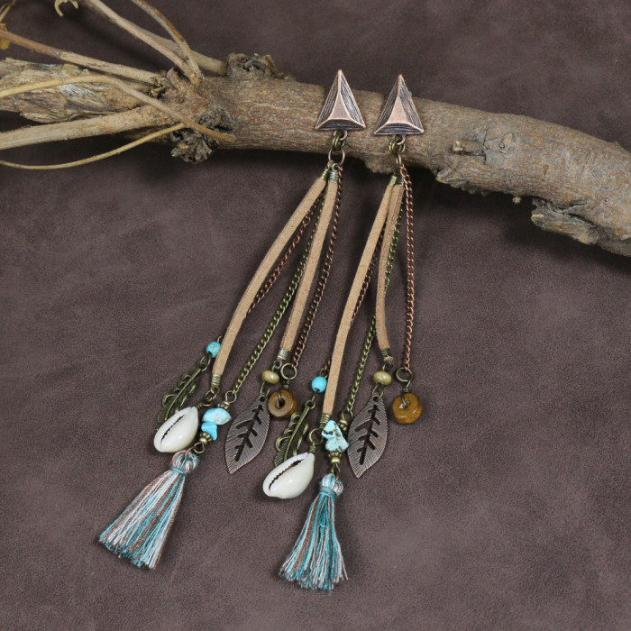 Bohemian Long Tassel Earrings for Women Shell Earrings Horn Sunflower Pendant Creative Jewelry