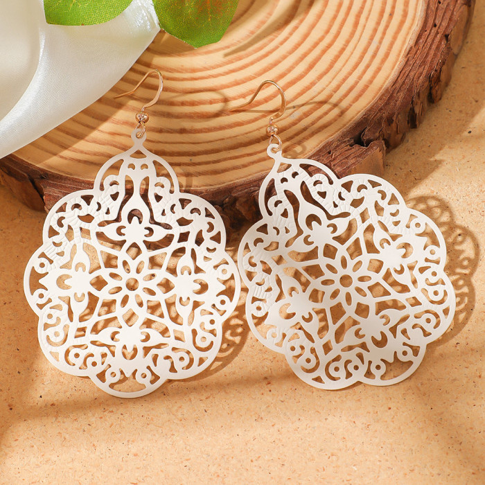 Foreign Trade Hot-Selling Colorful Yunnan Ethnic Vacation Style Hollow Earrings Creative Personality Exaggerated Ear...