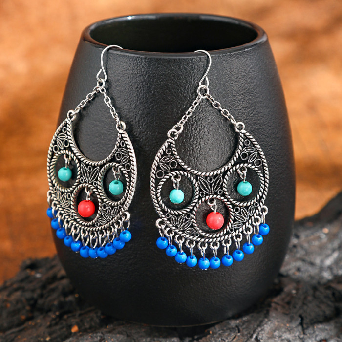 Wholesale Bohemian Style Round Bell Tassel Earrings Fashion Versatile Retro Ethnic Style Drop Earrings