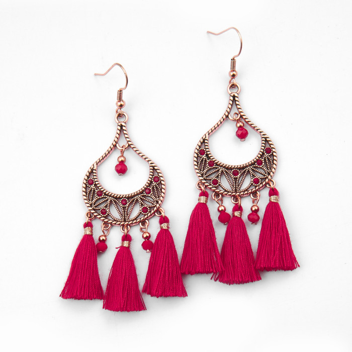 New Fashion Chinese Style Red Versatile Earrings National Trend Retro Festive Tassel Earrings New Year Gift Wholesale