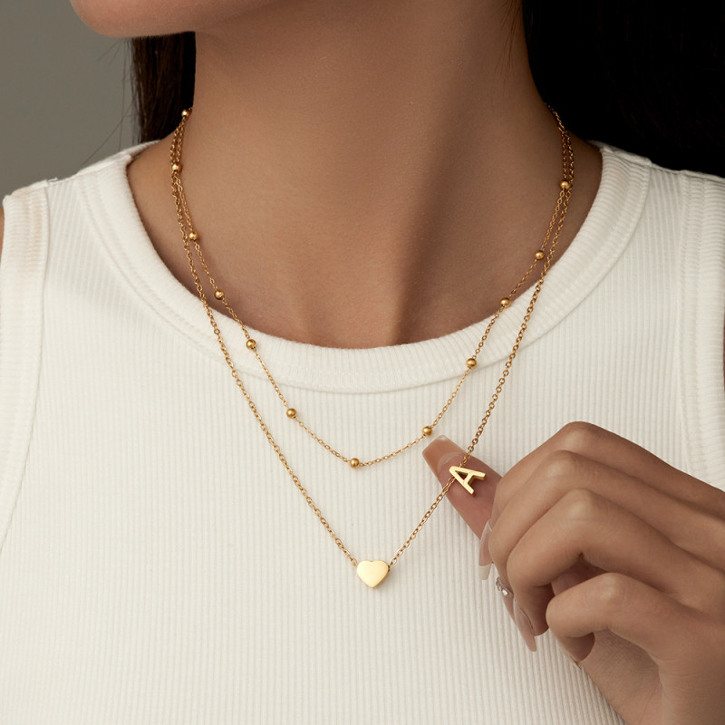 26 Initials Capital Letters Simple Necklace for Women Stainless Steel 3D Heart Letter Necklace Engravable Necklace Wholesale